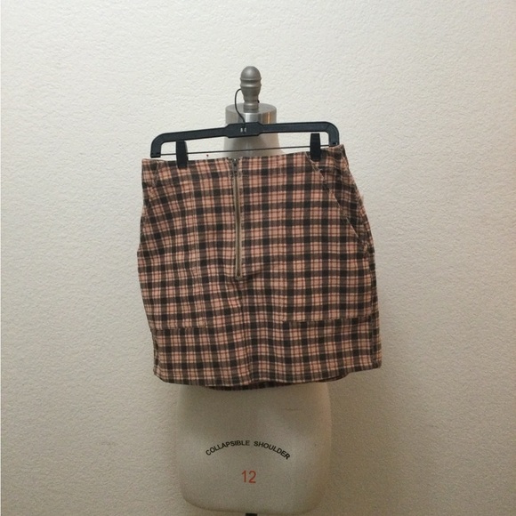 Plaid Mini Skirt in Brown and Black - Picture 1 of 1